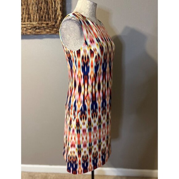 Tahari Sheath Dress 4 Ikat Colorful Stretch Sleeveless Career Church $128 NEW - Picture 6 of 9